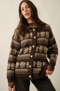 Alpine Bloom Floral Fair Isle Collared Cardigan - ShopPromesa