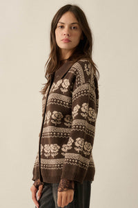 Alpine Bloom Floral Fair Isle Collared Cardigan - ShopPromesa
