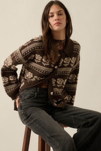 Alpine Bloom Floral Fair Isle Collared Cardigan - ShopPromesa