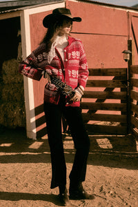 Alpine Bloom Floral Fair Isle Collared Cardigan - ShopPromesa
