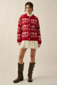 Alpine Bloom Floral Fair Isle Collared Cardigan - ShopPromesa