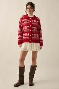 Alpine Bloom Floral Fair Isle Collared Cardigan - ShopPromesa