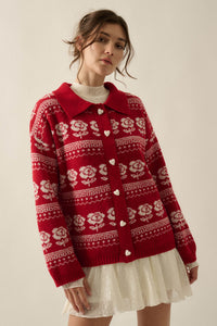 Alpine Bloom Floral Fair Isle Collared Cardigan - ShopPromesa