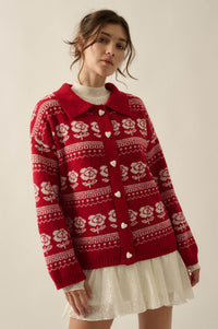 Alpine Bloom Floral Fair Isle Collared Cardigan - ShopPromesa
