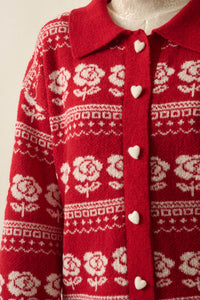 Alpine Bloom Floral Fair Isle Collared Cardigan - ShopPromesa