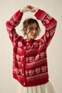 Alpine Bloom Floral Fair Isle Collared Cardigan - ShopPromesa