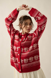 Alpine Bloom Floral Fair Isle Collared Cardigan - ShopPromesa