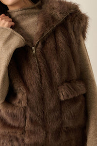 Call of the Wild Faux Fur Collared Pocket Vest - ShopPromesa