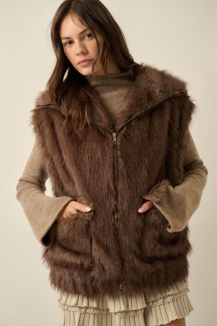 Call of the Wild Faux Fur Collared Pocket Vest - ShopPromesa