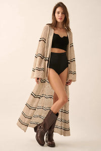 Diamond Drift Striped Crochet Duster Cardigan - ShopPromesa