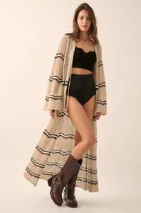 Diamond Drift Striped Crochet Duster Cardigan - ShopPromesa