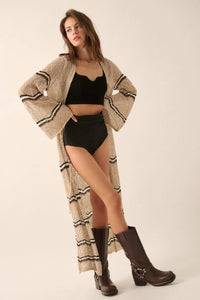 Diamond Drift Striped Crochet Duster Cardigan - ShopPromesa