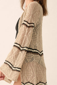 Diamond Drift Striped Crochet Duster Cardigan - ShopPromesa