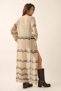 Diamond Drift Striped Crochet Duster Cardigan - ShopPromesa