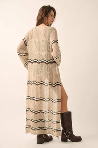 Diamond Drift Striped Crochet Duster Cardigan - ShopPromesa