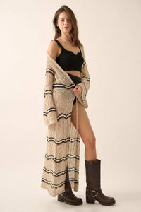 Diamond Drift Striped Crochet Duster Cardigan - ShopPromesa