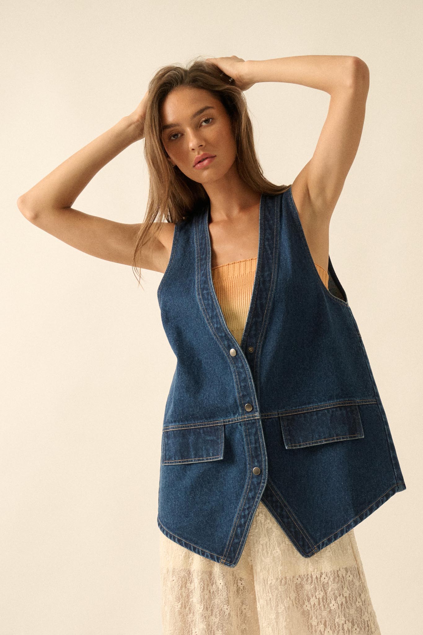 Days Go By Denim Snap-Front Vest - ShopPromesa