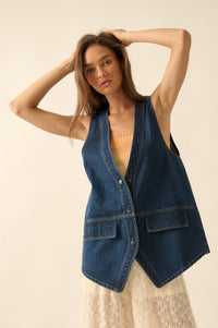 Days Go By Denim Snap-Front Vest - ShopPromesa