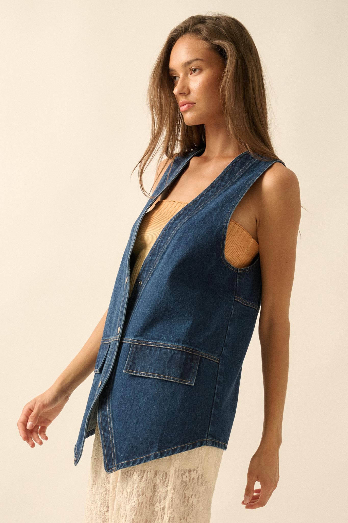 Days Go By Denim Snap-Front Vest - ShopPromesa