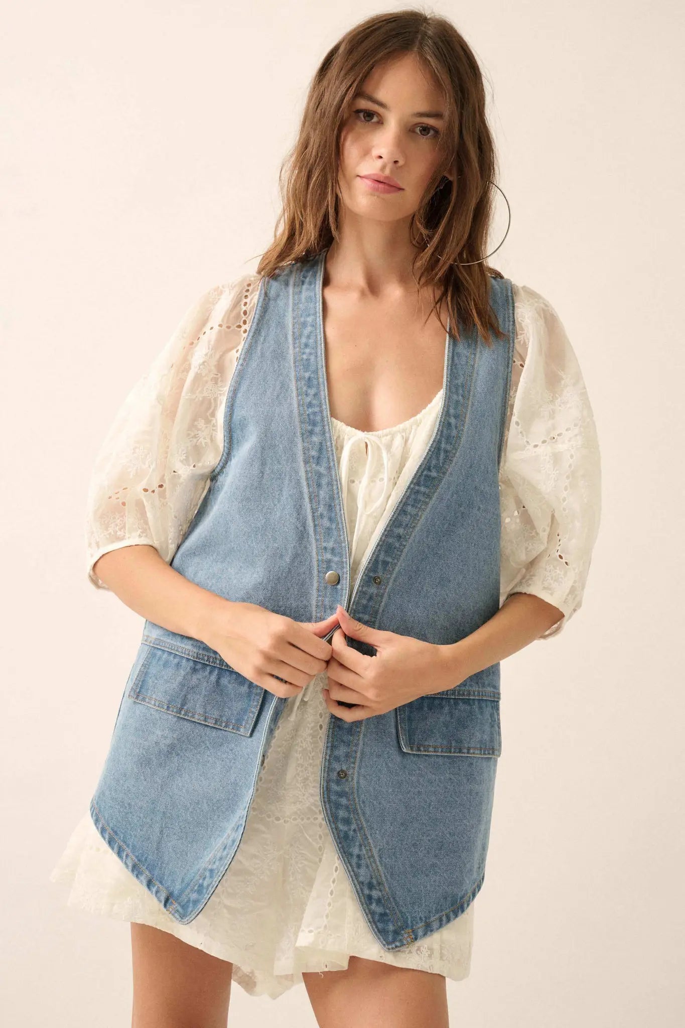 Days Go By Denim Snap-Front Vest - ShopPromesa