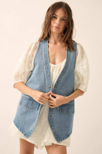 Days Go By Denim Snap-Front Vest - ShopPromesa