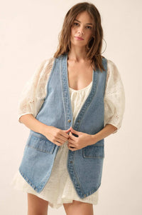 Days Go By Denim Snap-Front Vest - ShopPromesa