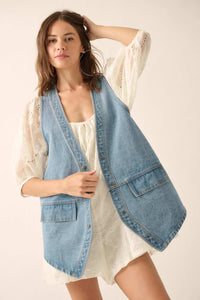 Days Go By Denim Snap-Front Vest - ShopPromesa