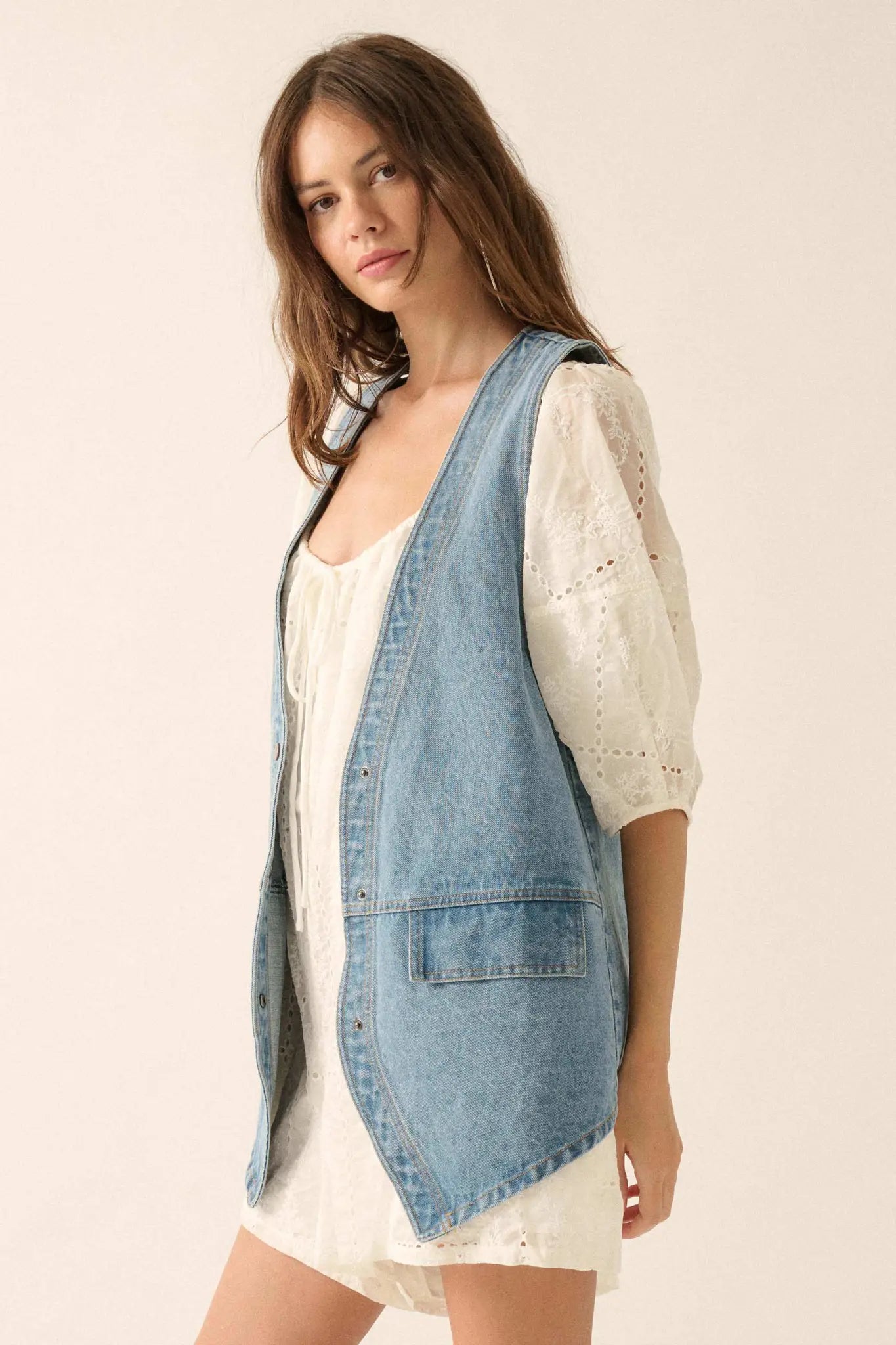 Days Go By Denim Snap-Front Vest - ShopPromesa