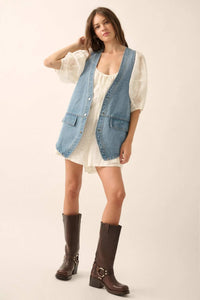 Days Go By Denim Snap-Front Vest - ShopPromesa