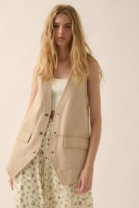 Days Go By Denim Snap-Front Vest - ShopPromesa