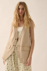 Days Go By Denim Snap-Front Vest - ShopPromesa