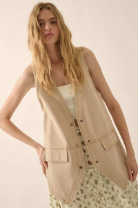 Days Go By Denim Snap-Front Vest - ShopPromesa