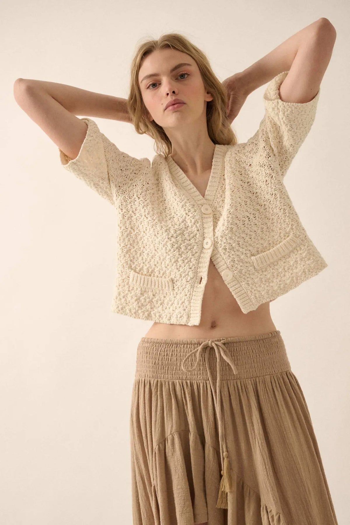 Take Your Time Open-Knit Short-Sleeve Cardigan