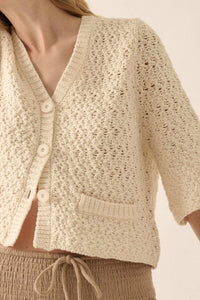 Take Your Time Open-Knit Short-Sleeve Cardigan - ShopPromesa