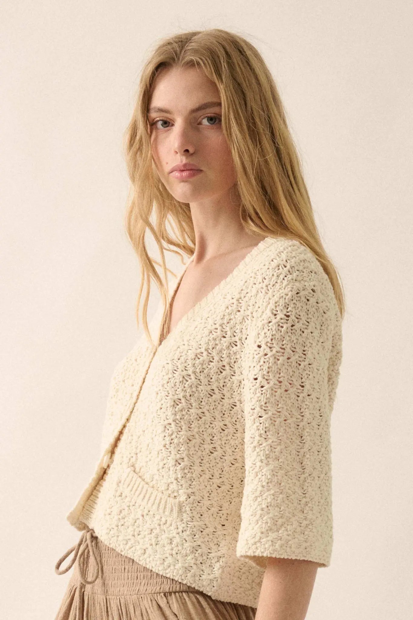 Take Your Time Open-Knit Short-Sleeve Cardigan - ShopPromesa