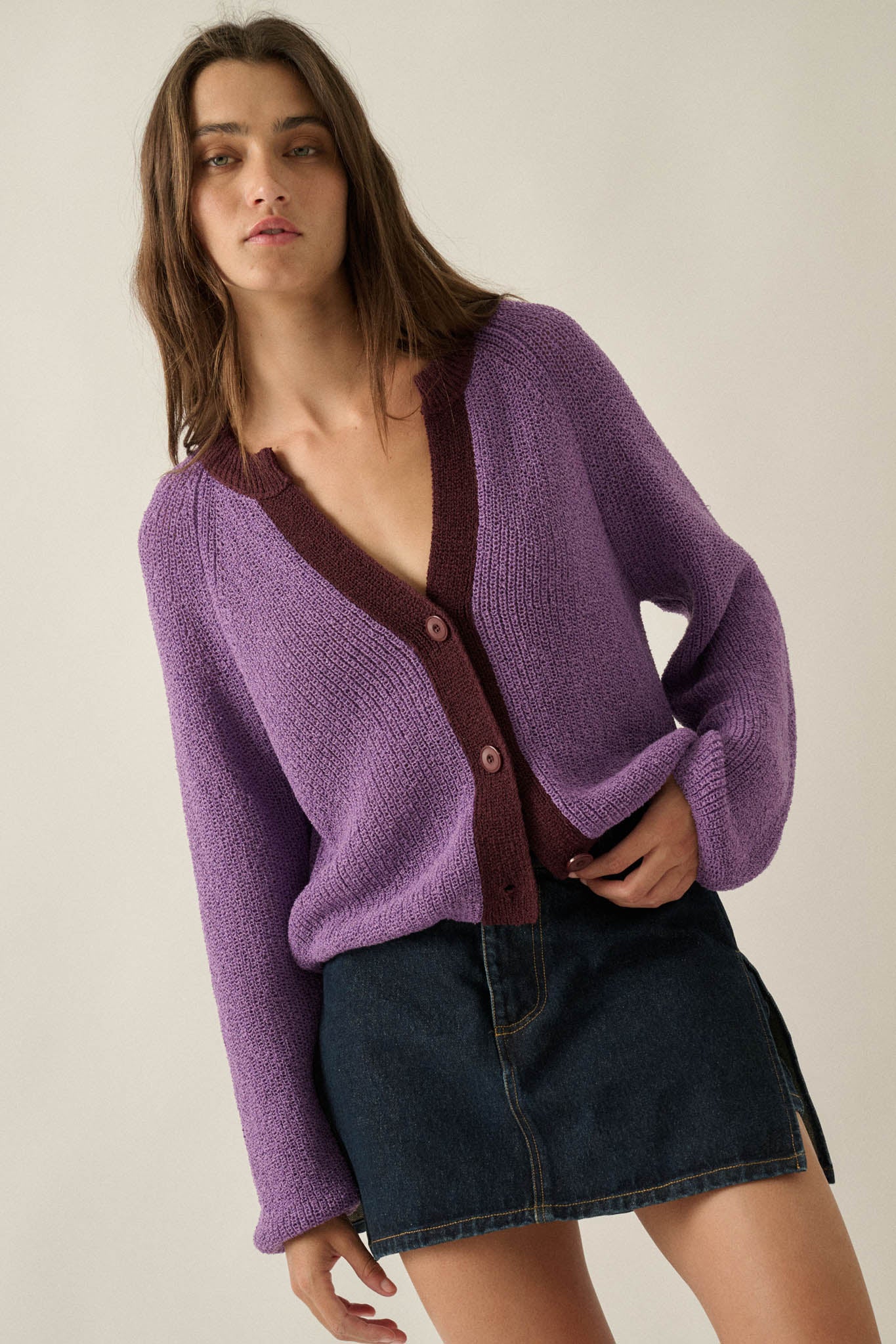 Meant to Be Contrast Knit Cropped Cardigan