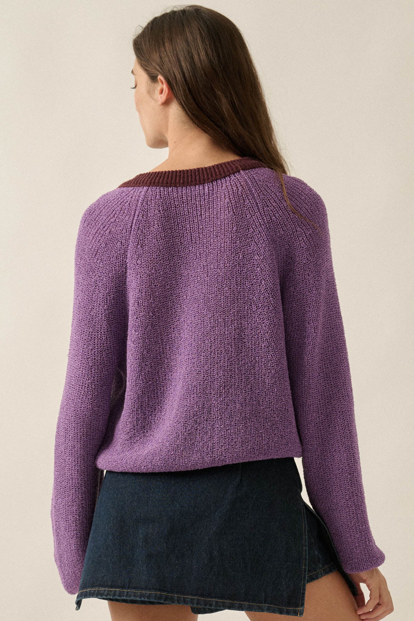 Meant to Be Contrast Knit Cropped Cardigan