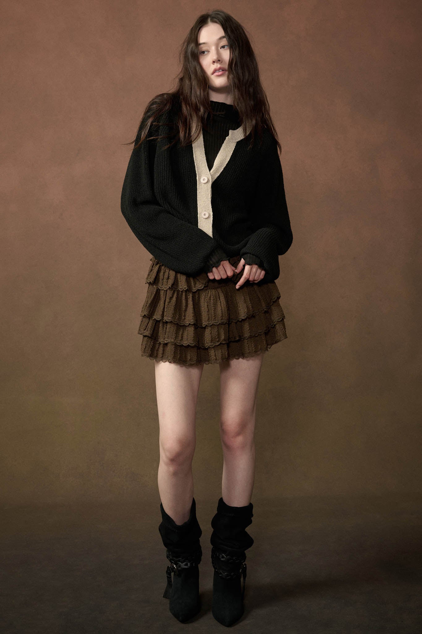 Meant to Be Contrast Knit Cropped Cardigan