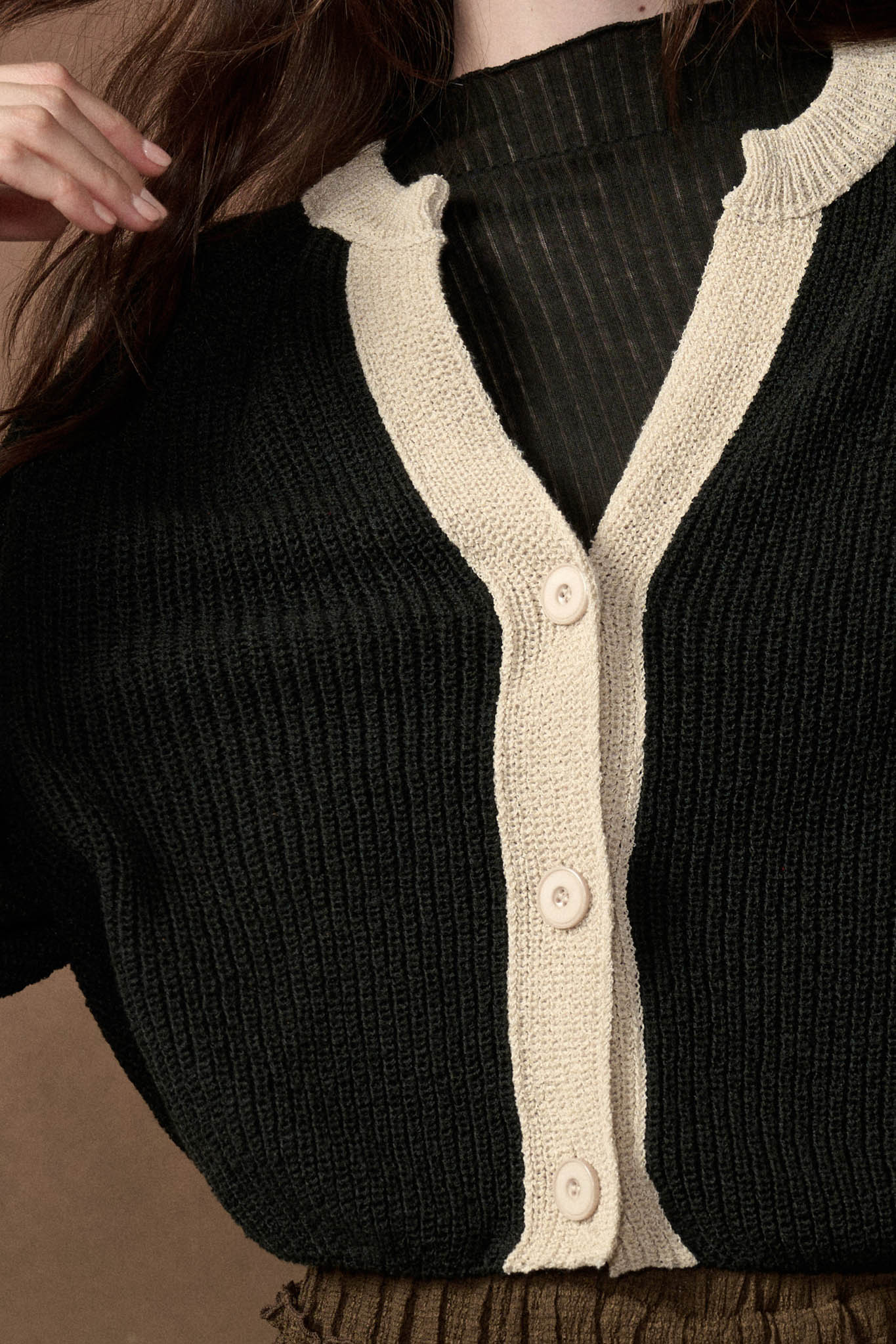 Meant to Be Contrast Knit Cropped Cardigan