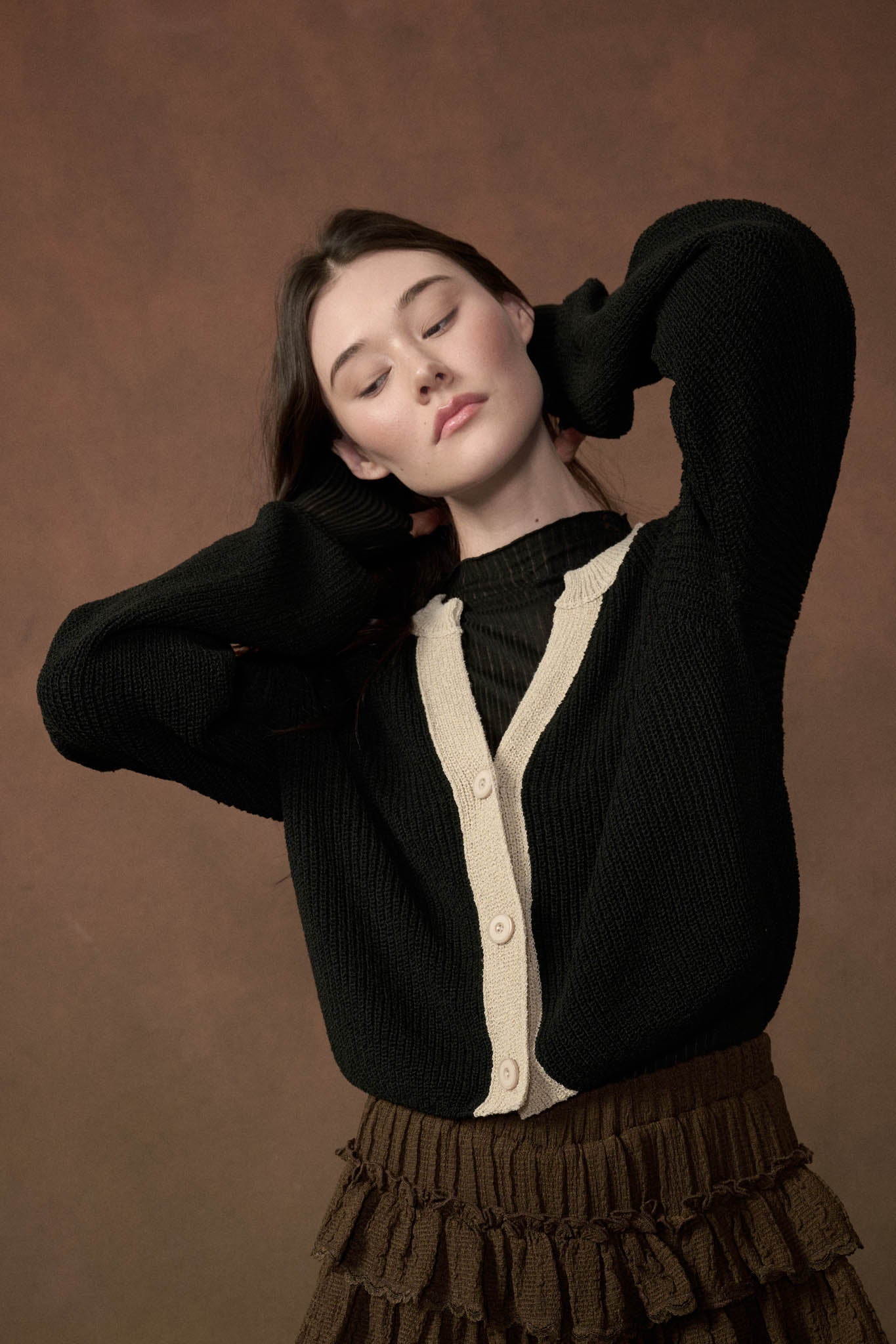 Meant to Be Contrast Knit Cropped Cardigan