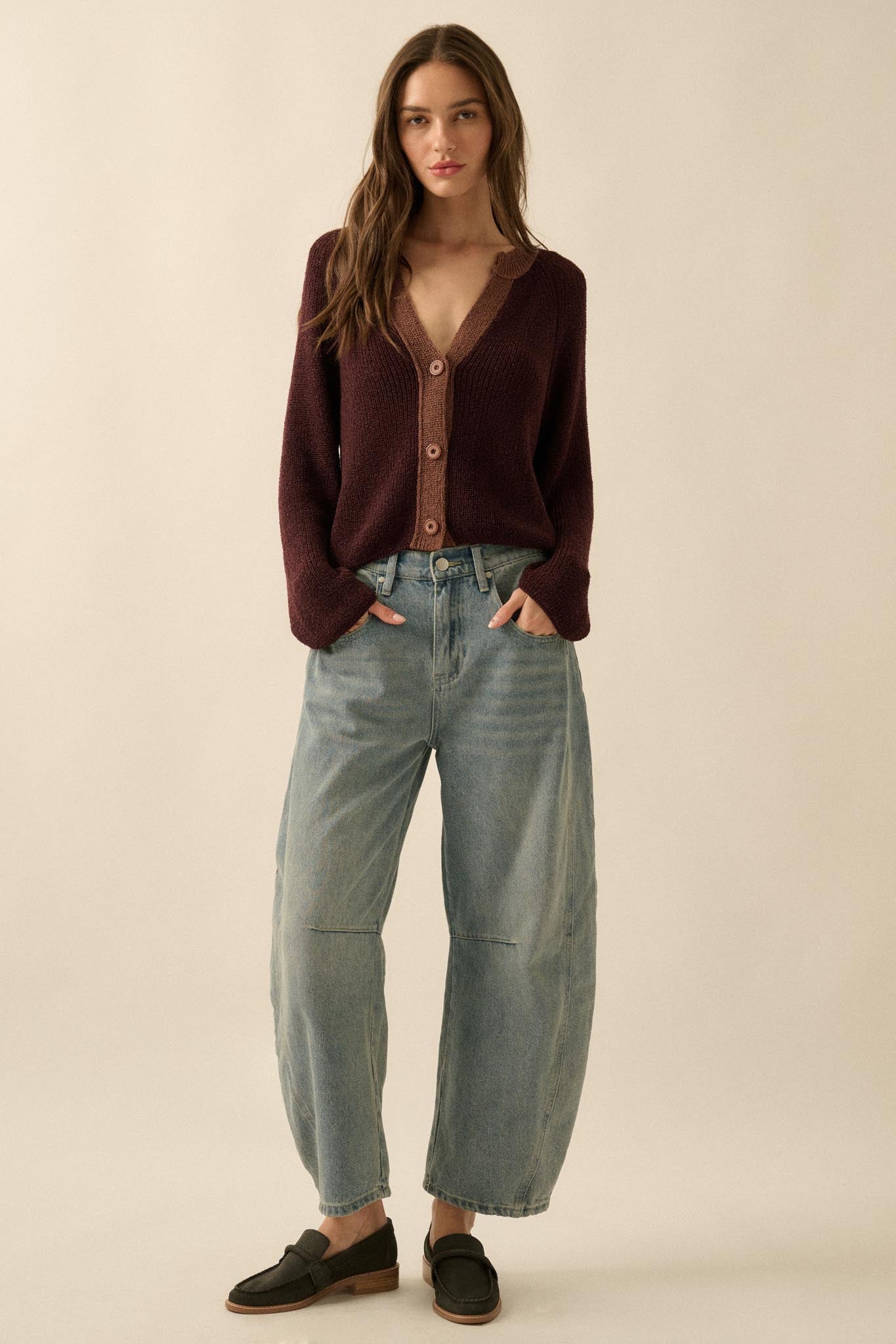 Meant to Be Contrast Knit Cropped Cardigan