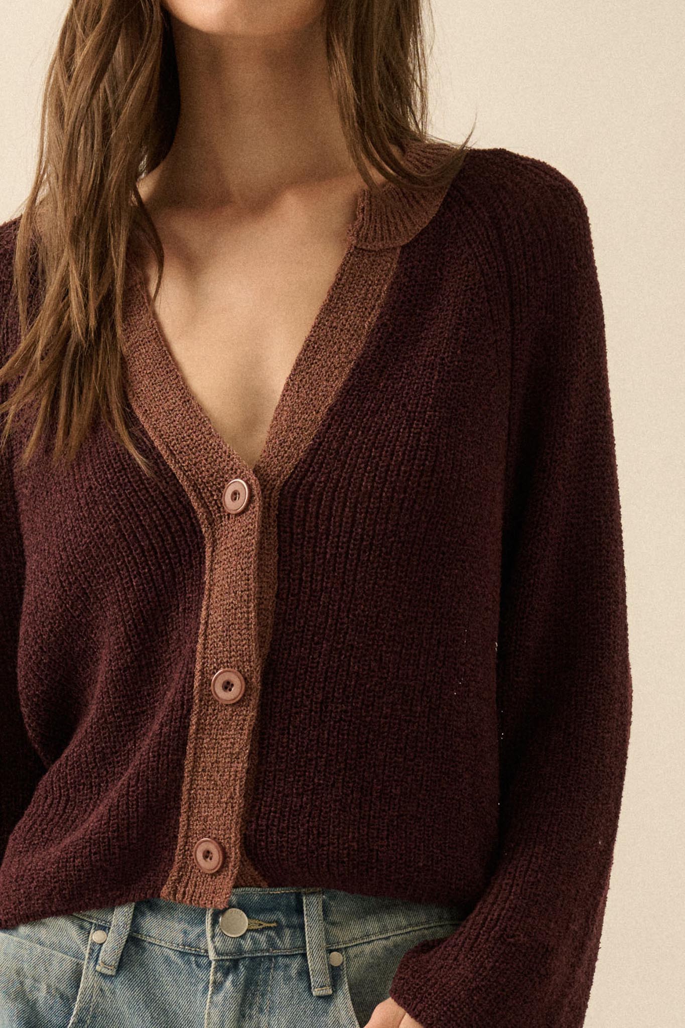Meant to Be Contrast Knit Cropped Cardigan
