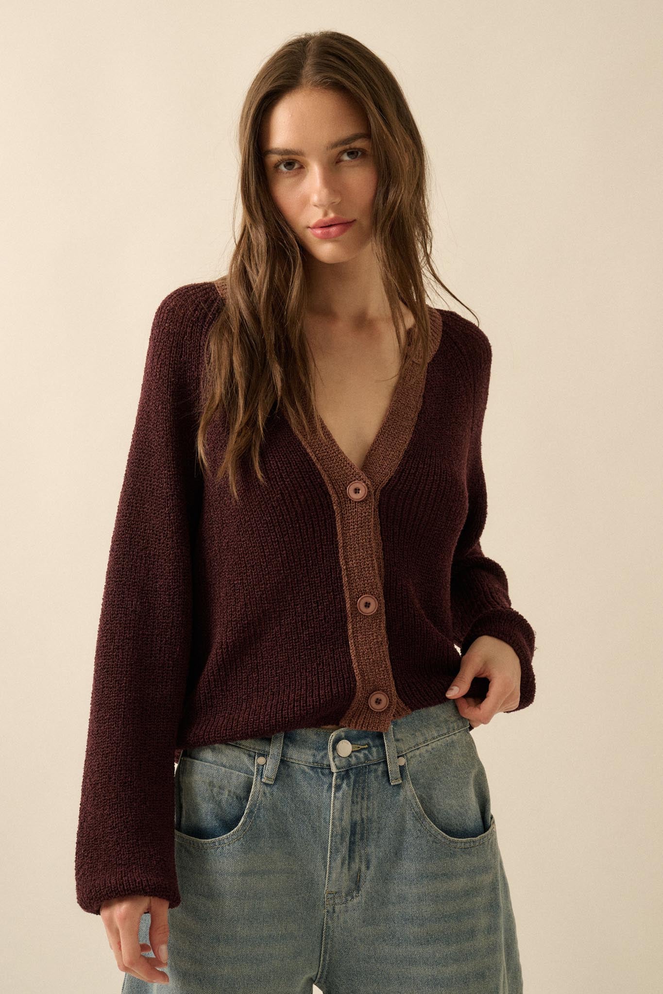 Meant to Be Contrast Knit Cropped Cardigan