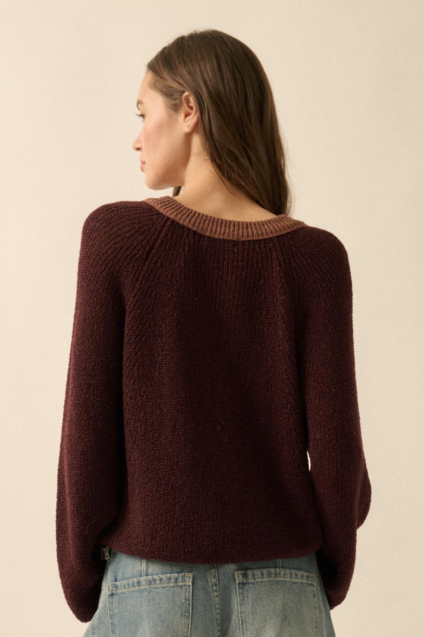 Meant to Be Contrast Knit Cropped Cardigan