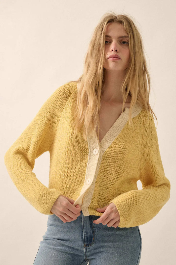 Meant to Be Contrast Knit Cropped Cardigan - ShopPromesa