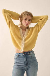 Meant to Be Contrast Knit Cropped Cardigan - ShopPromesa