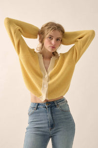 Meant to Be Contrast Knit Cropped Cardigan - ShopPromesa