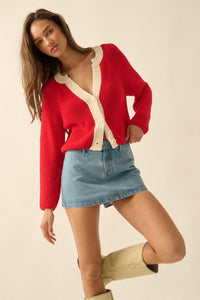 Meant to Be Contrast Knit Cropped Cardigan - ShopPromesa