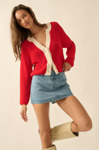 Meant to Be Contrast Knit Cropped Cardigan - ShopPromesa