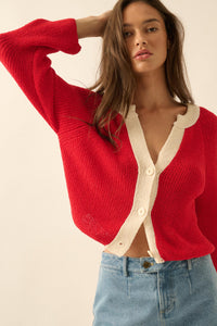Meant to Be Contrast Knit Cropped Cardigan - ShopPromesa